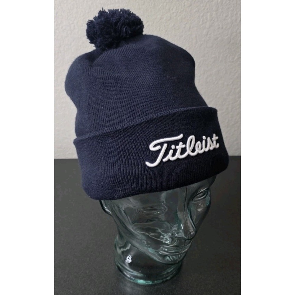 New Titleist Golf Cable Knit Pom Pom Beanie Winter Hat One Size Navy